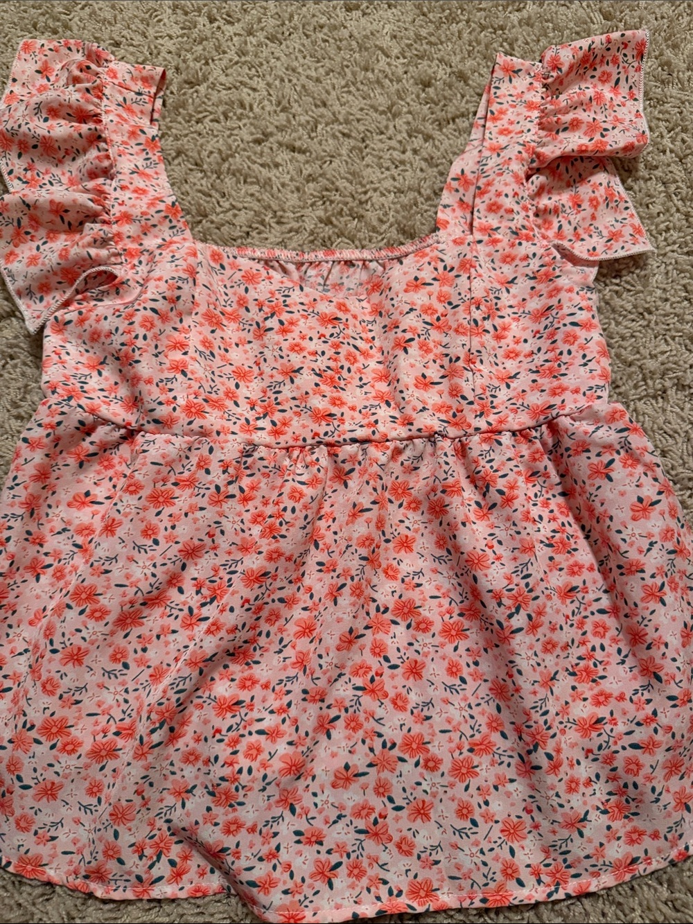 SHEIN Pink Coral Floral Ruffle-Sleeve Dress